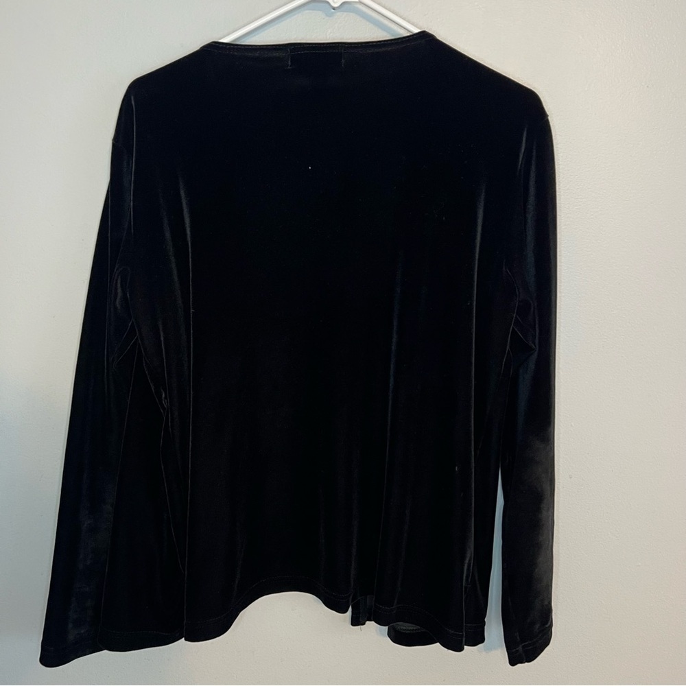 Vintage Black Velvet Floral Lined One Button Pullover Blouse Sz M Mature Flowy - Picture 9 of 9